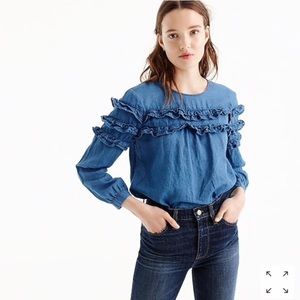 J Crew Ruffle Chambray Top